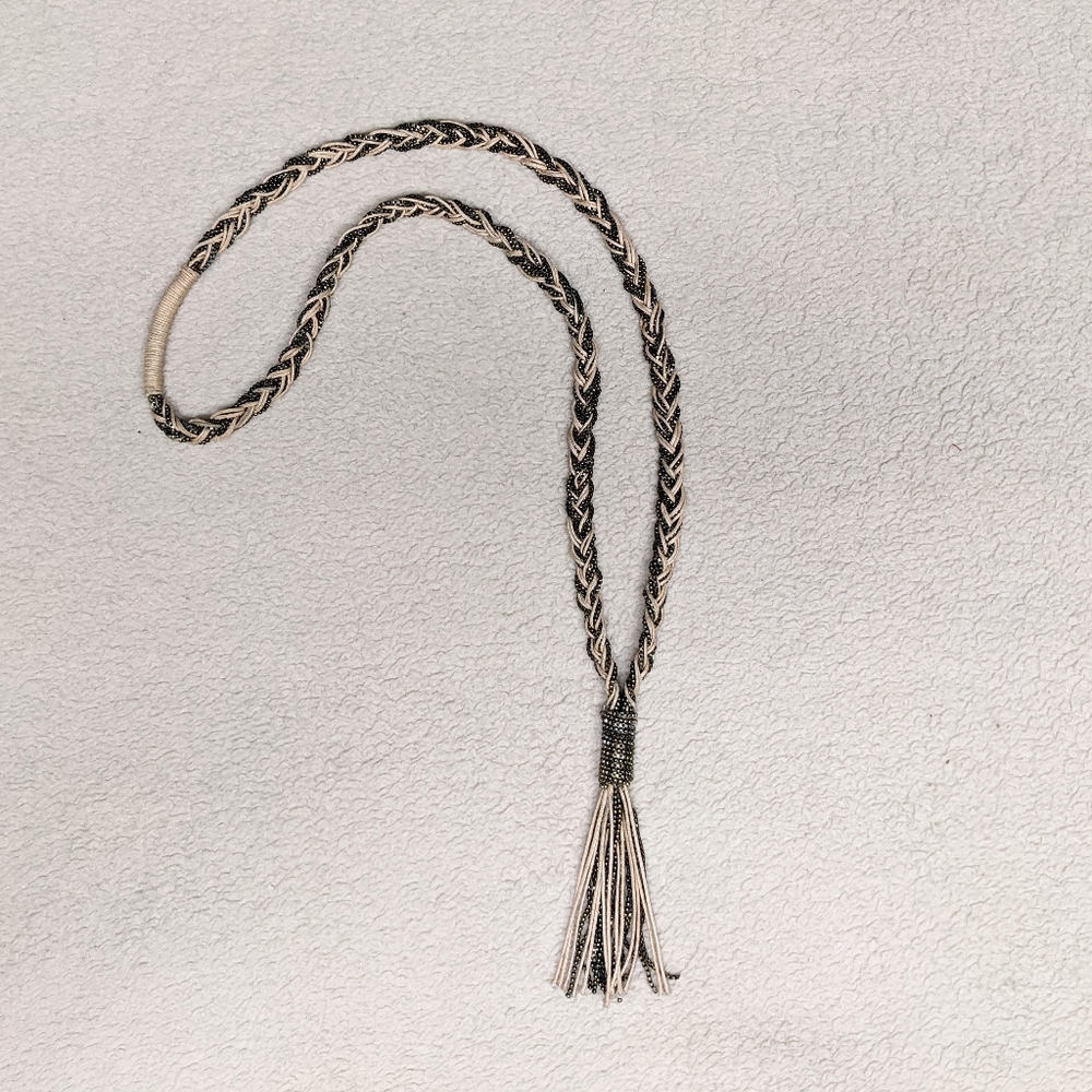 LOFT Braided long necklace sparkle Holidays box chain links cording tassel - Picture 6 of 7